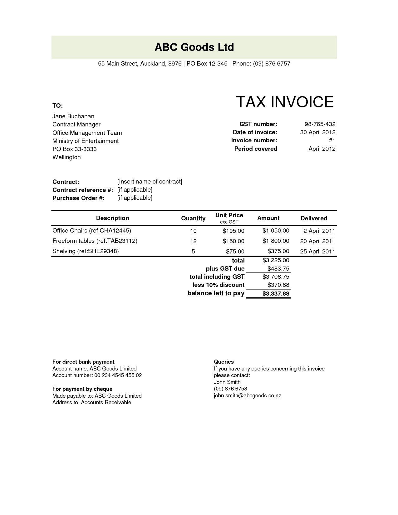 Gst Invoice Template Nz Printable Receipt Template