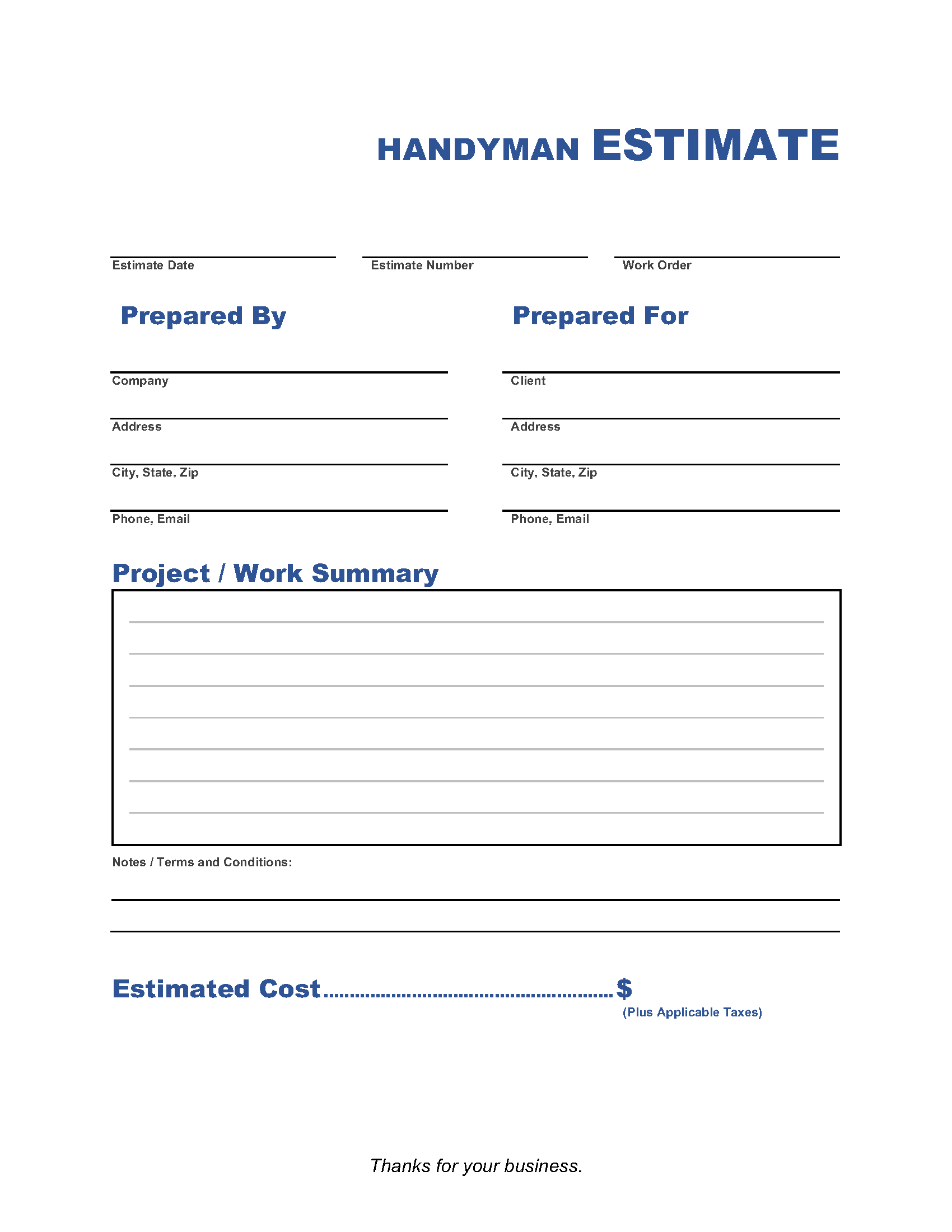 Handyman Estimate Template Invoice Maker