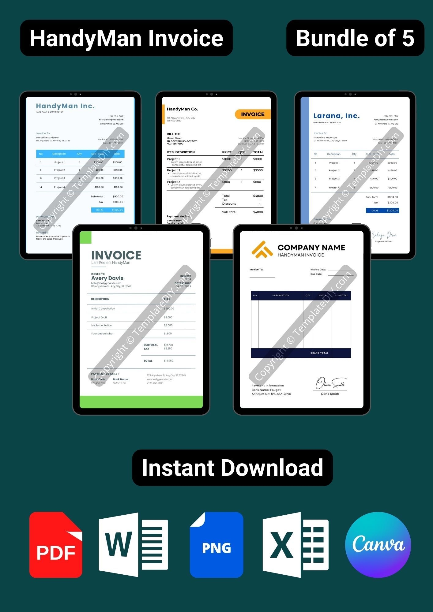 Handyman Invoice Template Printable Blank PDF Excel Word Invoice 