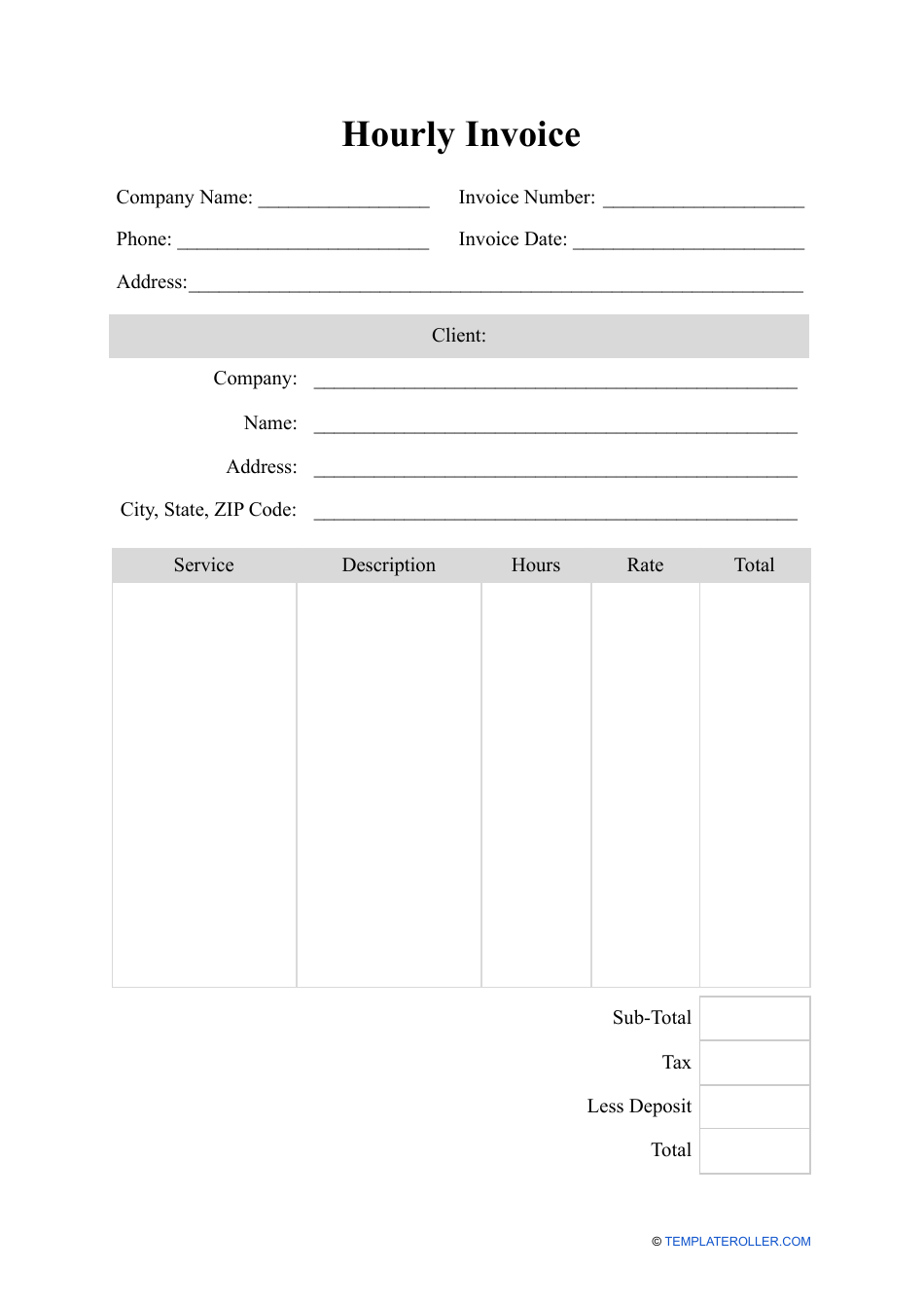 Hourly Invoice Template Fill Out Sign Online And Download PDF 