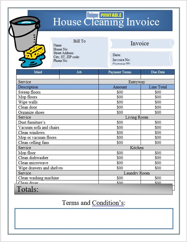 House Cleaning Invoice Templates