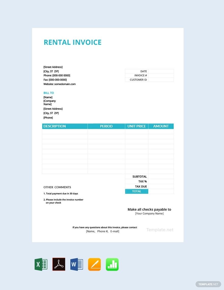 House Rental Invoice Template Google Docs Google Sheets Excel Word 