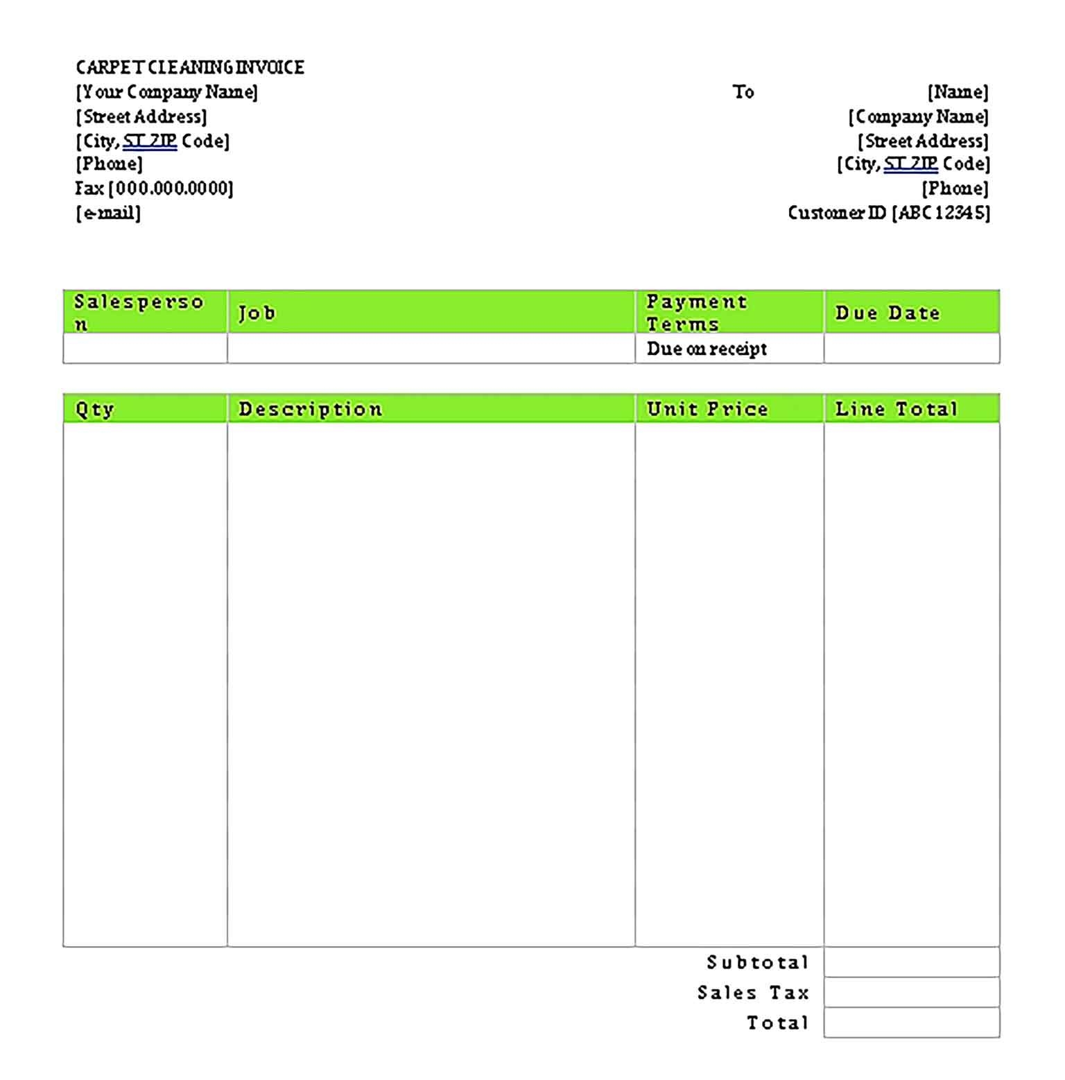 Housekeeping Invoice Template Free