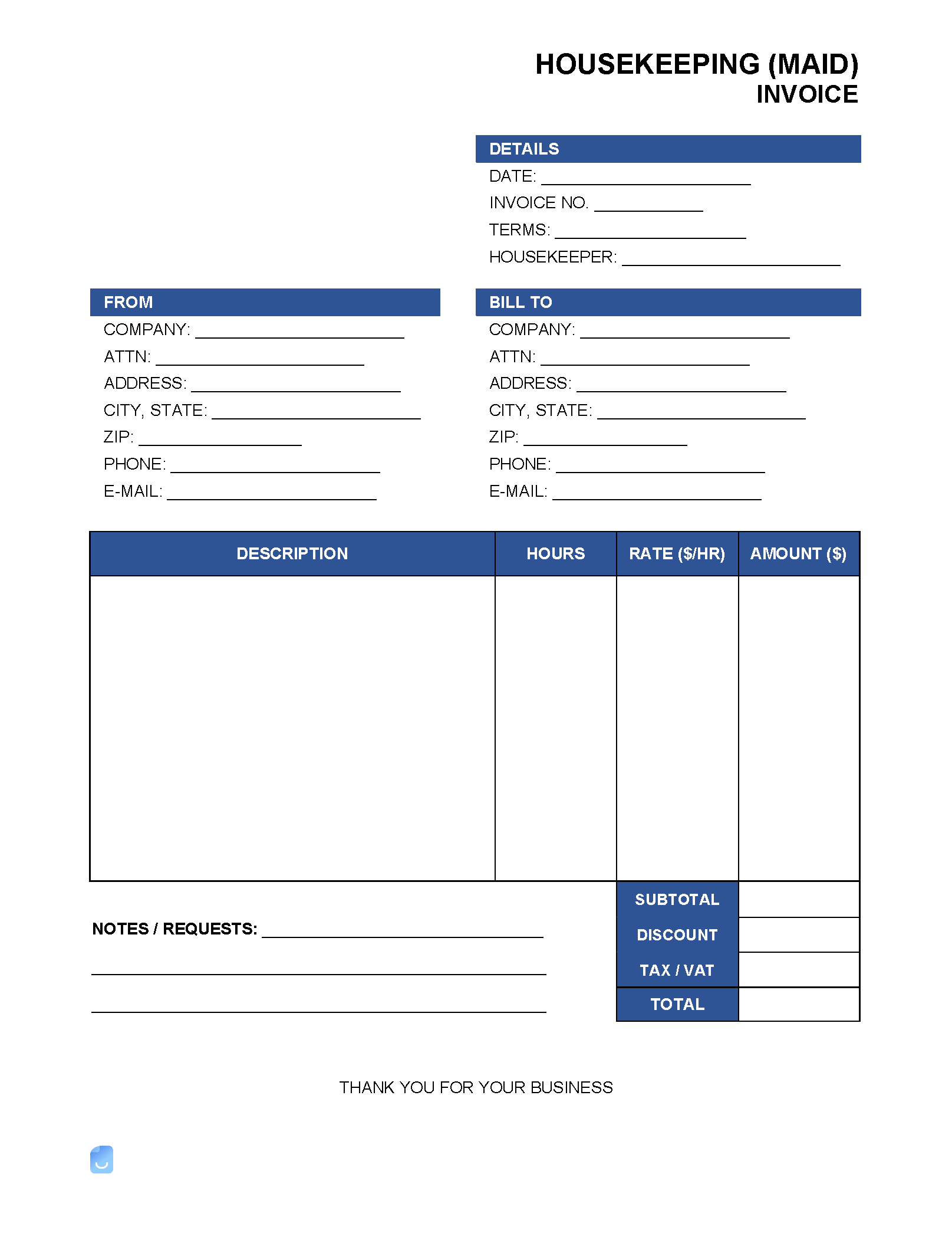 Housekeeping Invoice Template Invoice Maker Worksheets Library