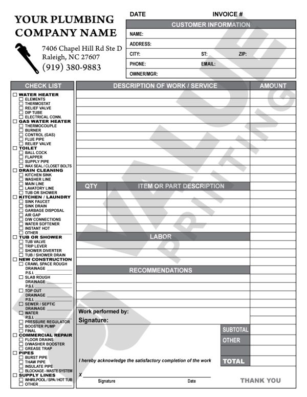 HV 1025 Plumbing Work Order Invoice Value Printing