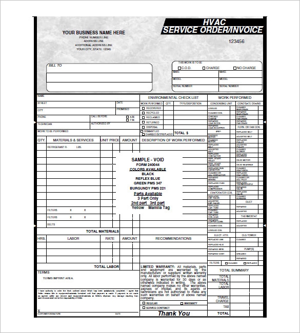 HVAC Invoice Template 7 Free Word Excel PDF Format Download