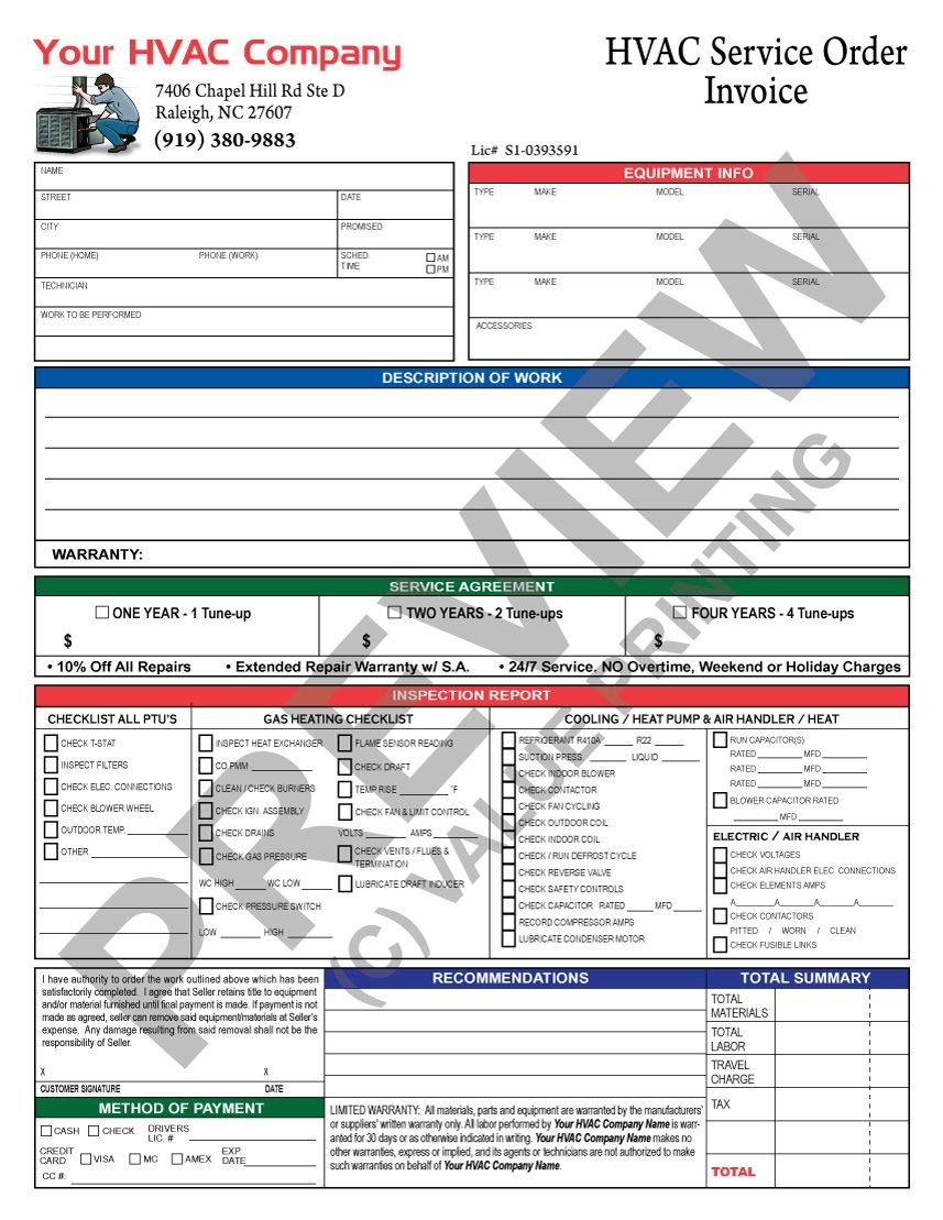 Hvac Invoice With Inspection Report And Hvac Service Agreement Call 