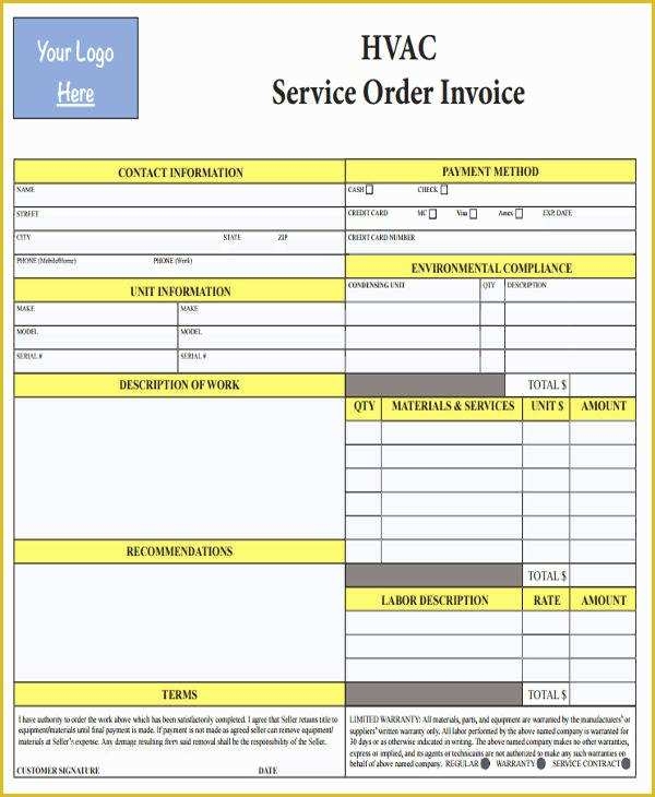 Hvac Service Invoice Template Free Of Free Download Sample Printable 