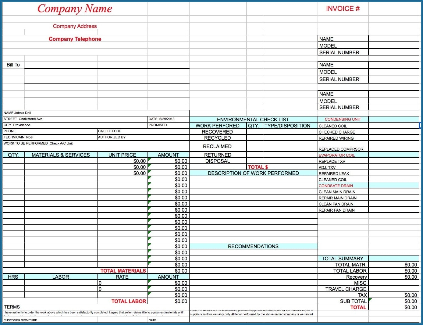 Hvac Work Order Free Printable Hvac Invoice Template Template 1 