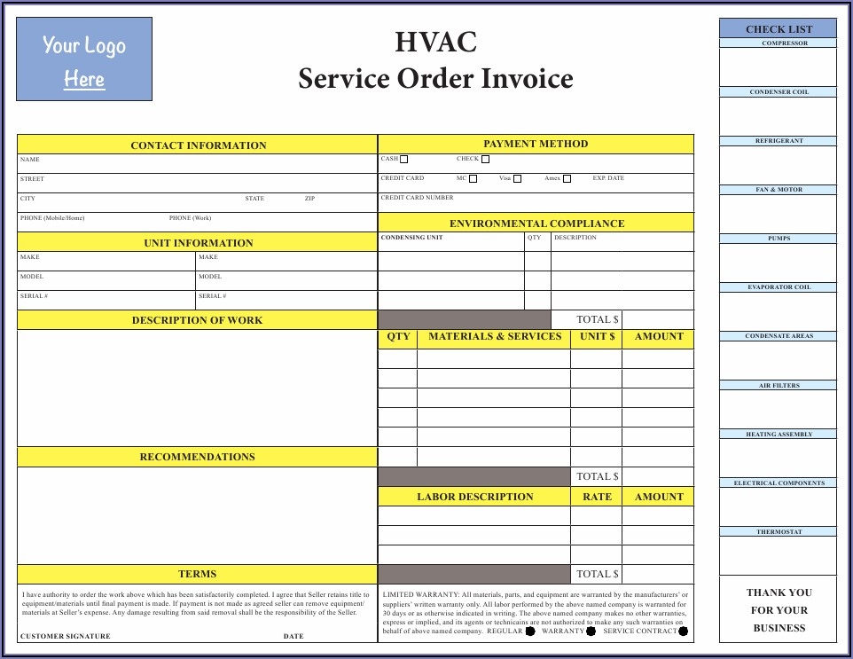 Hvac Work Order Free Printable Hvac Invoice Template Template 1 