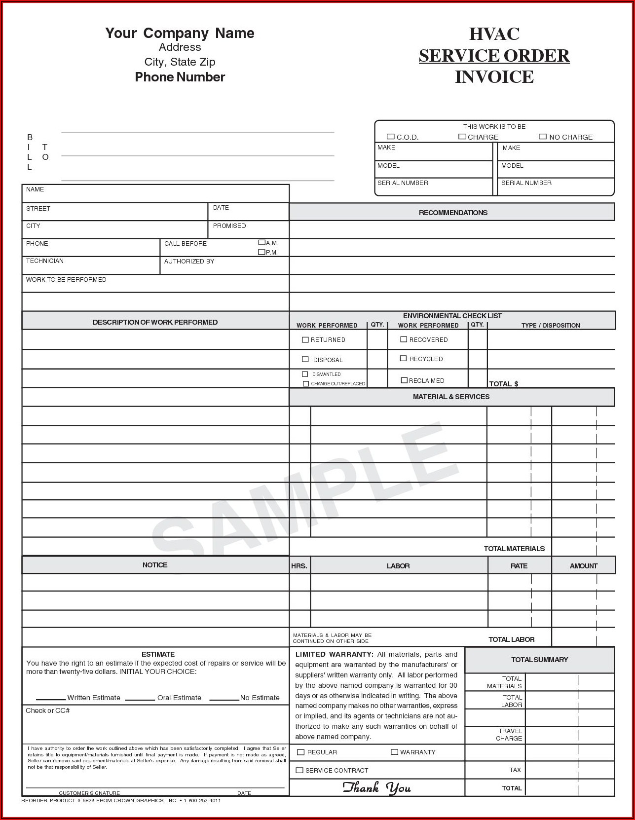Hvac Work Order Free Printable Hvac Invoice Template Template 1 