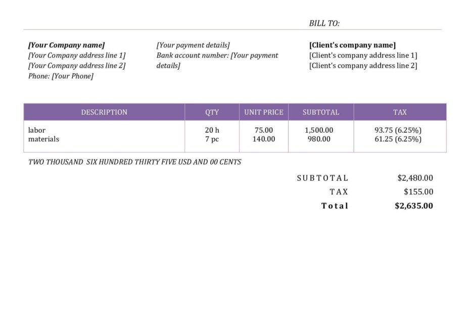Independent Contractor Invoice Template Word Fillable Form 2023