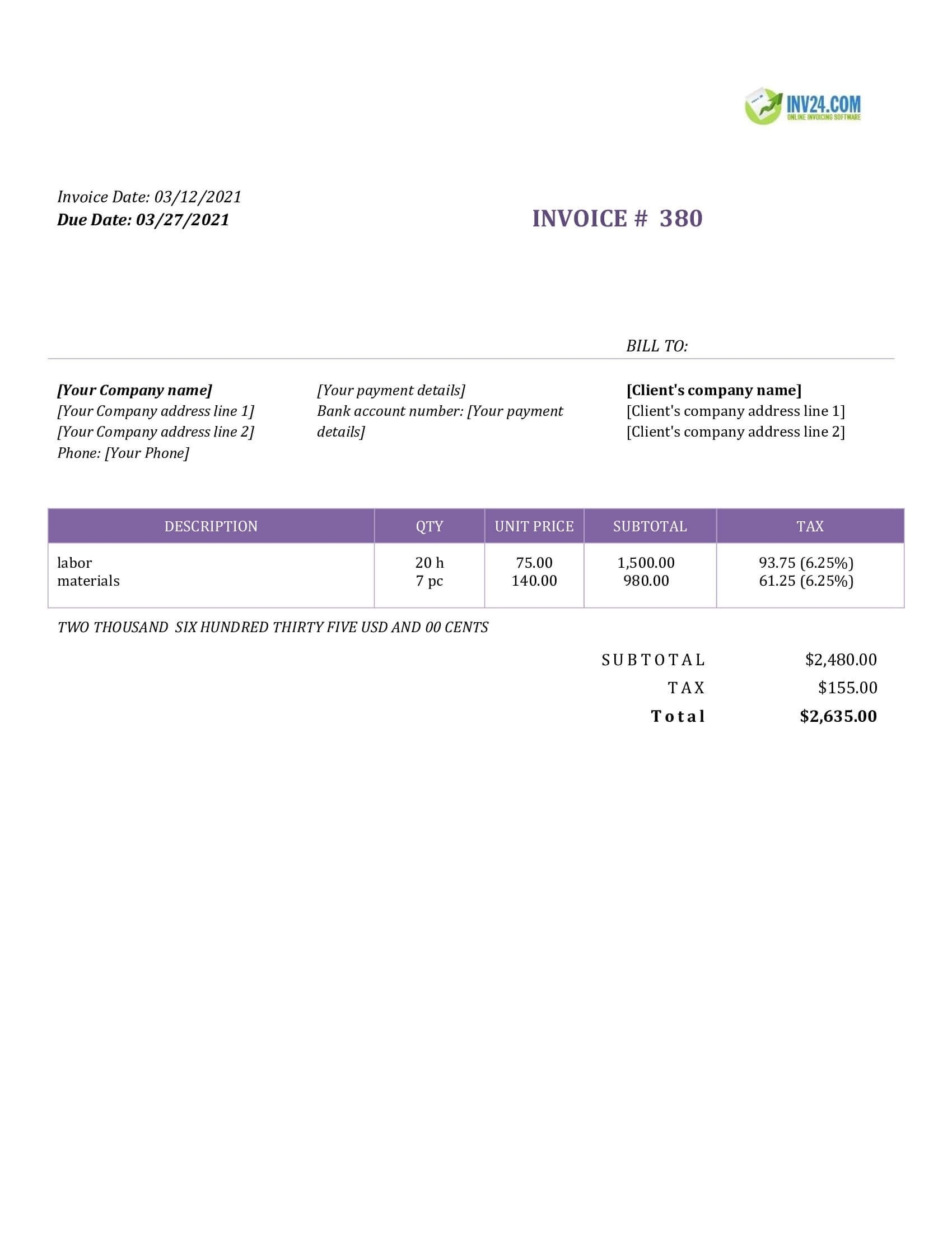 Independent Contractor Invoice Template Word Fillable Form 2023
