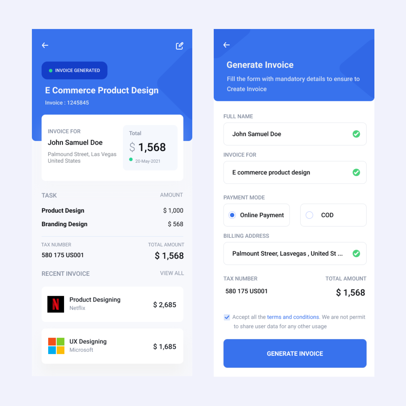 Invoice App UI Design Behance Invoice App UI Design Behance