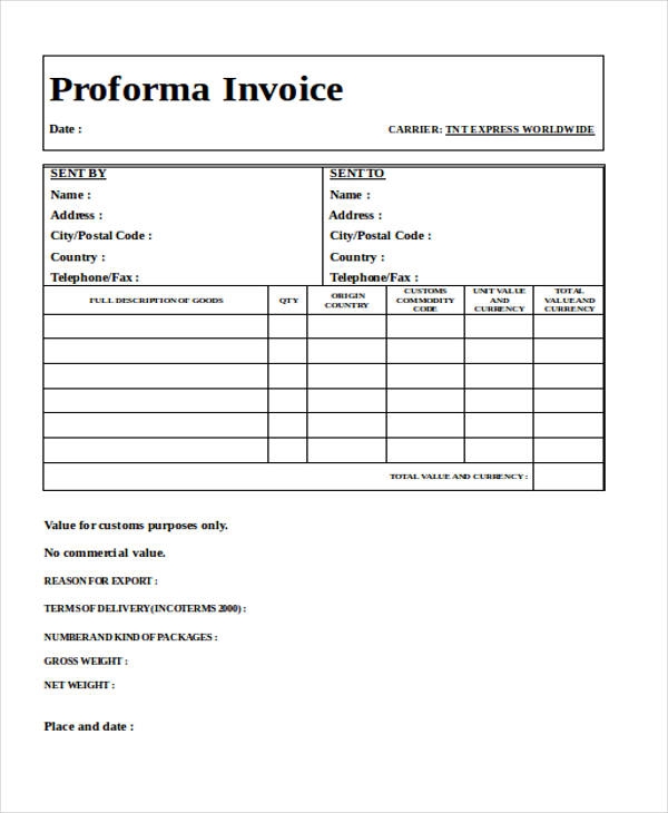 Invoice Blank Form Free Printable Printable Forms Free Online