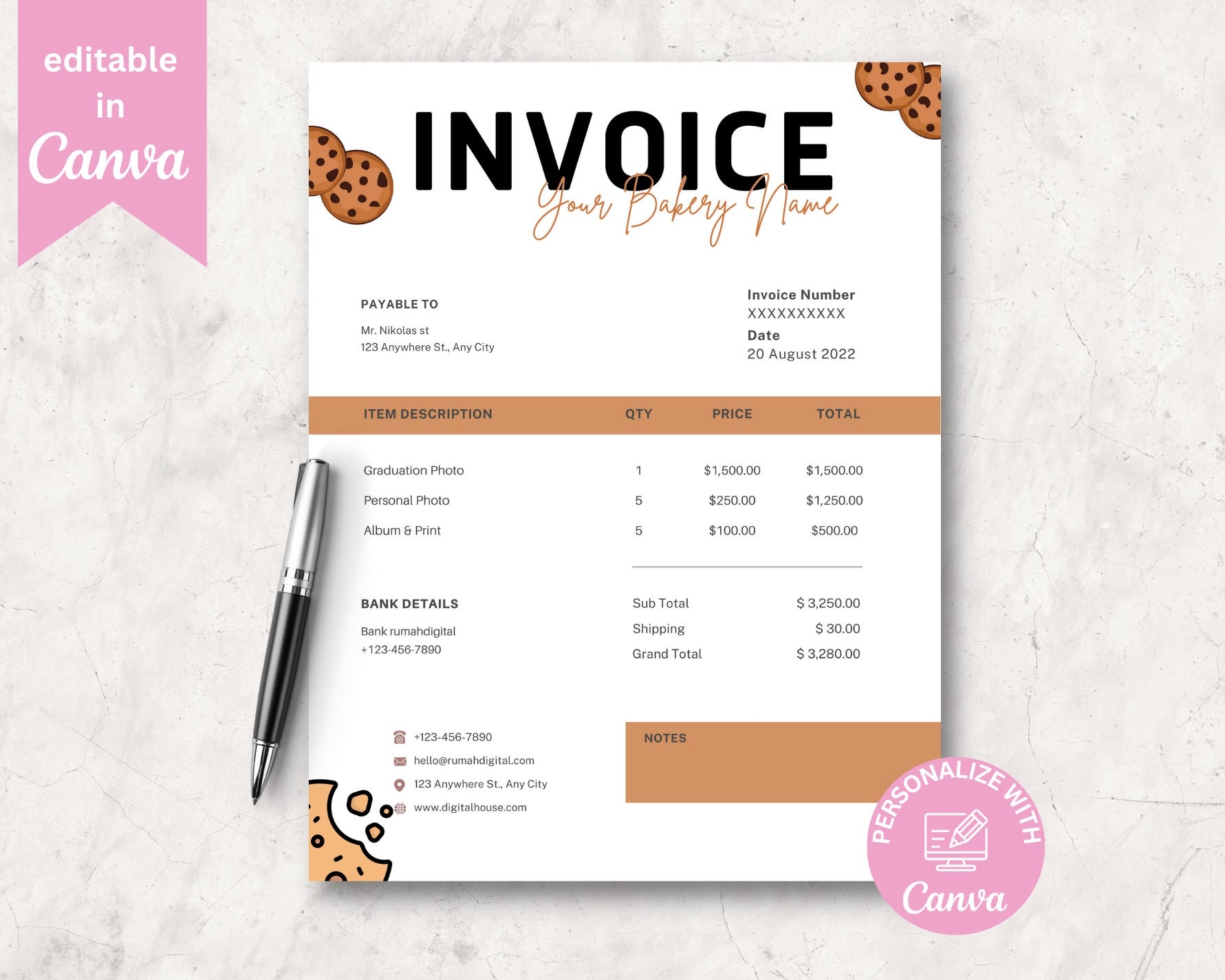 Invoice Cake Template Printable Invoice Custom Order Forms Photography 