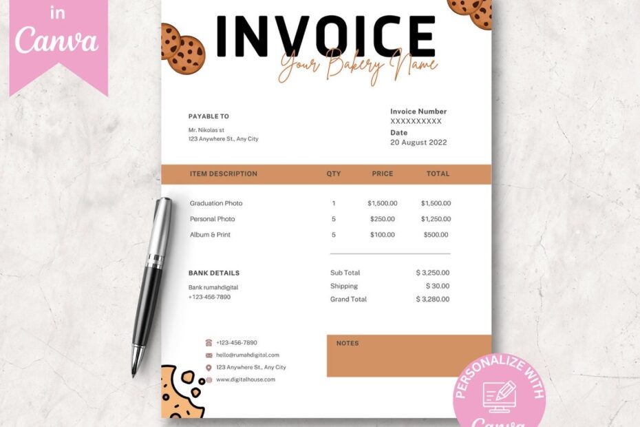 Invoice Cake Template Printable Invoice Custom Order Forms Photography