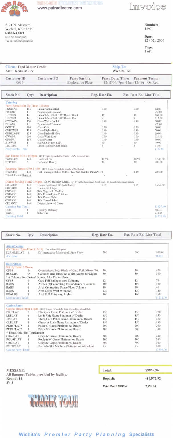 Invoice Party Rentals