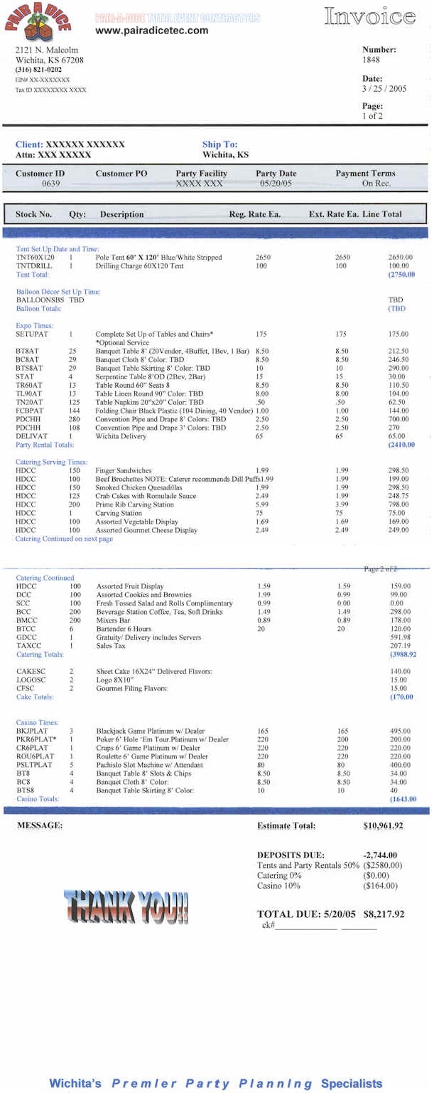 Invoice Party Rentals