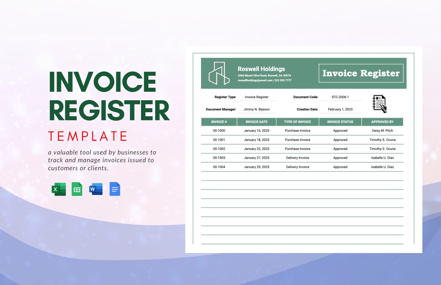 Invoice Register Template In Word Google Docs Excel Google Sheets Invoice Register Template In Word Google Docs Excel Google Sheets