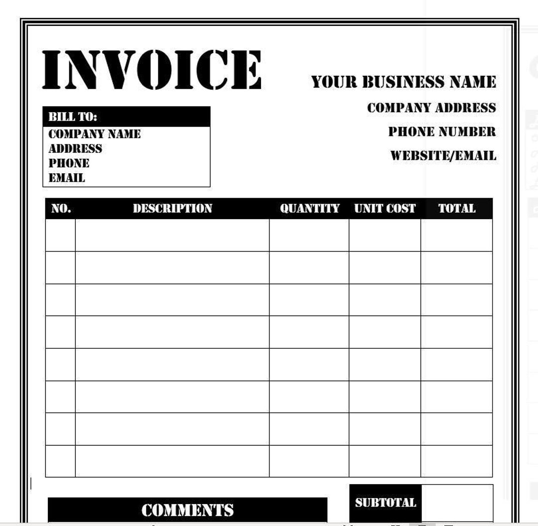 Invoice Template 4 Printable Editable Customizable Microsoft Word 