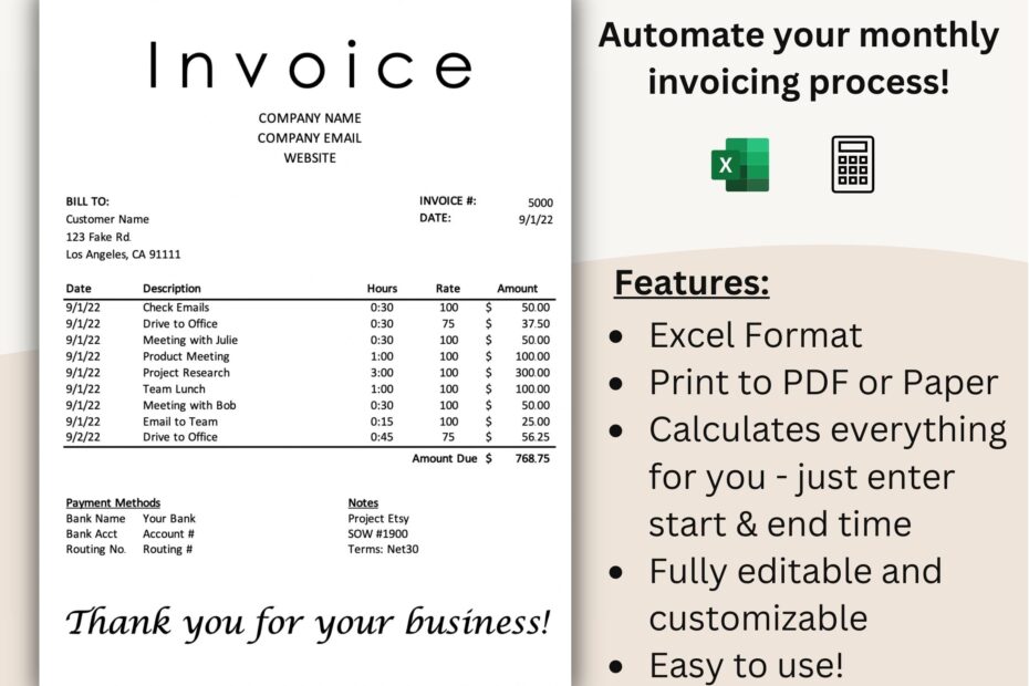 Invoice Template Excel Editable Printable 54 OFF