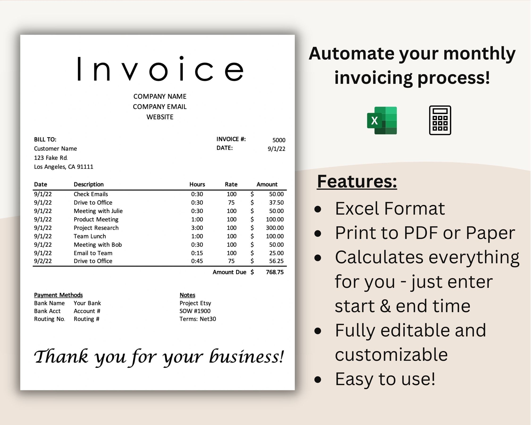 Invoice Template Excel Editable Printable 54 OFF