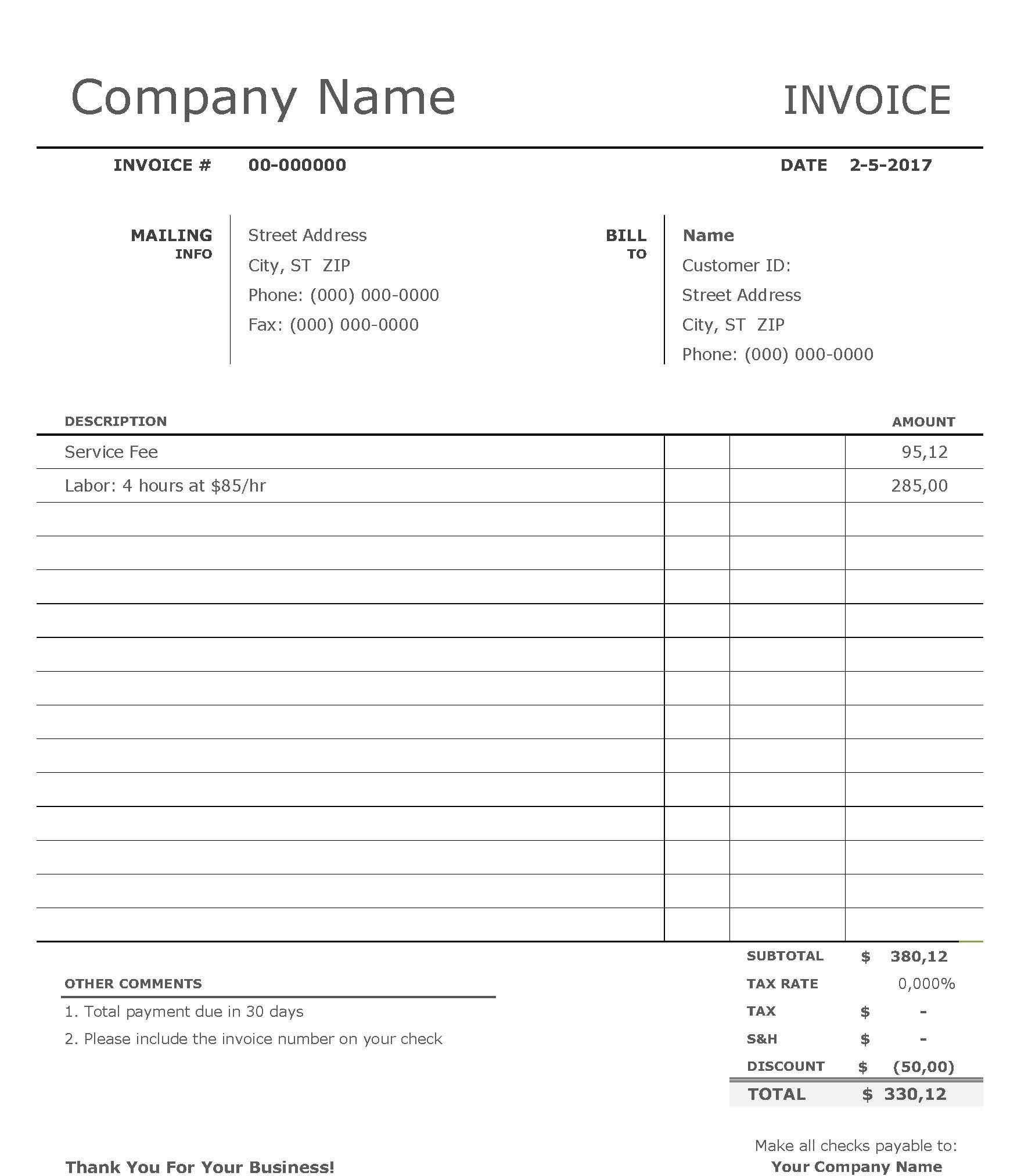 Invoice Template Printable Free Ummeva