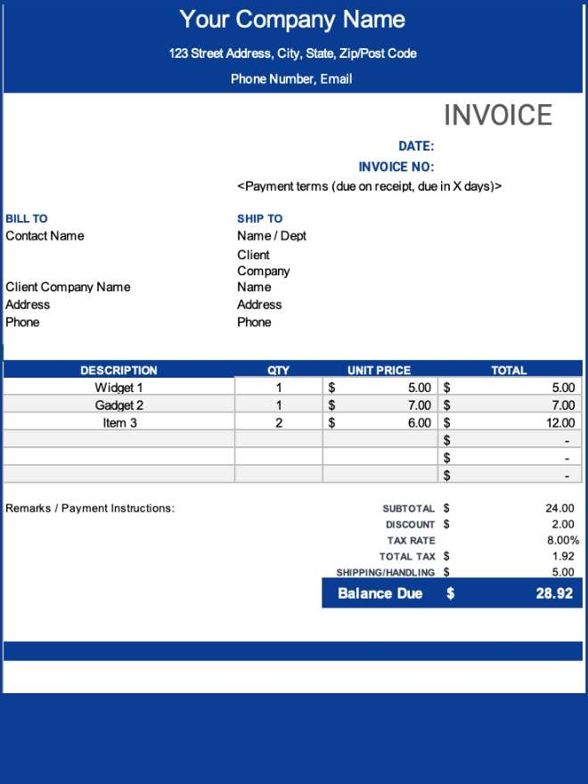 Invoice Template Printable Invoice Example