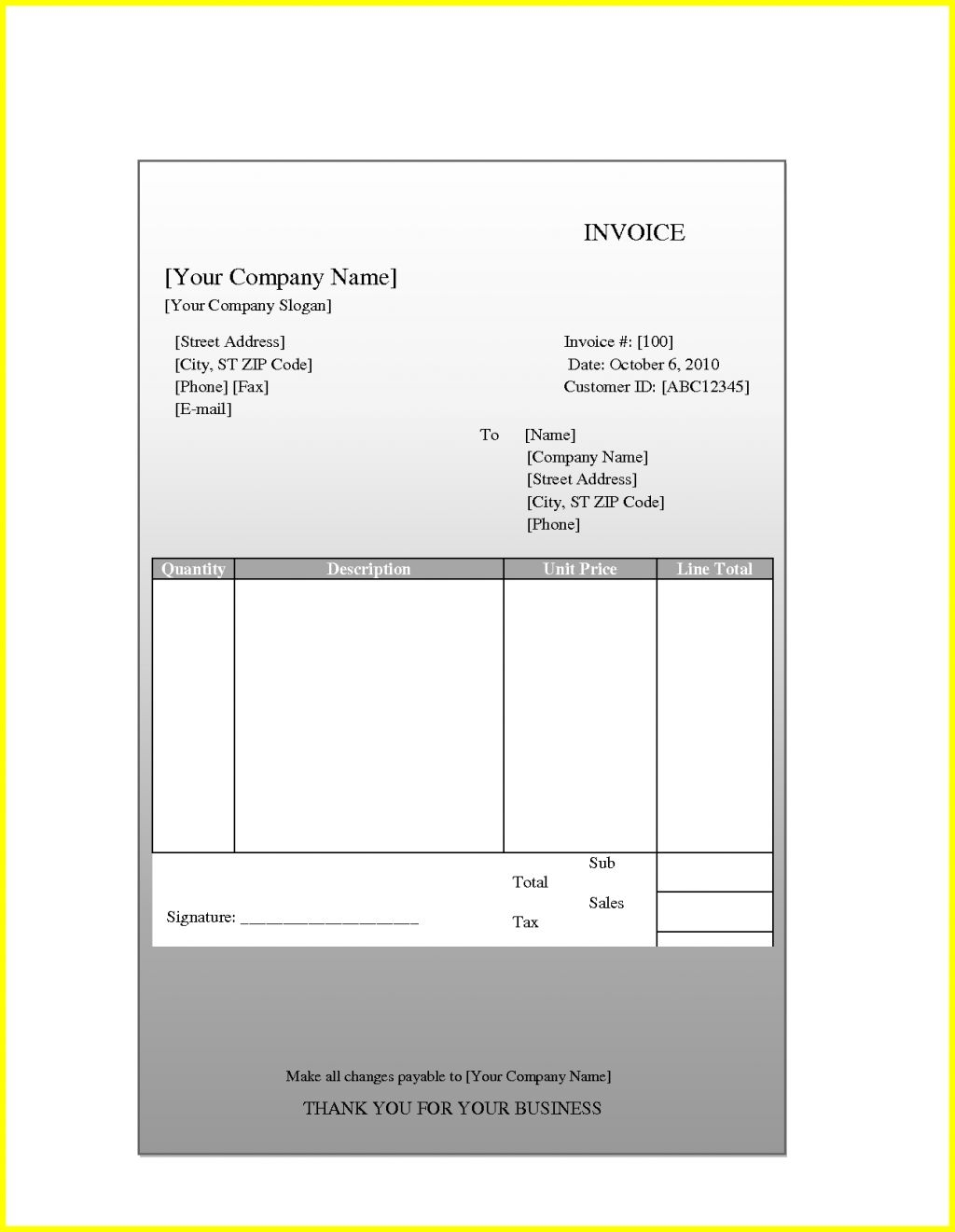 Invoice template quickbooks online Db excel