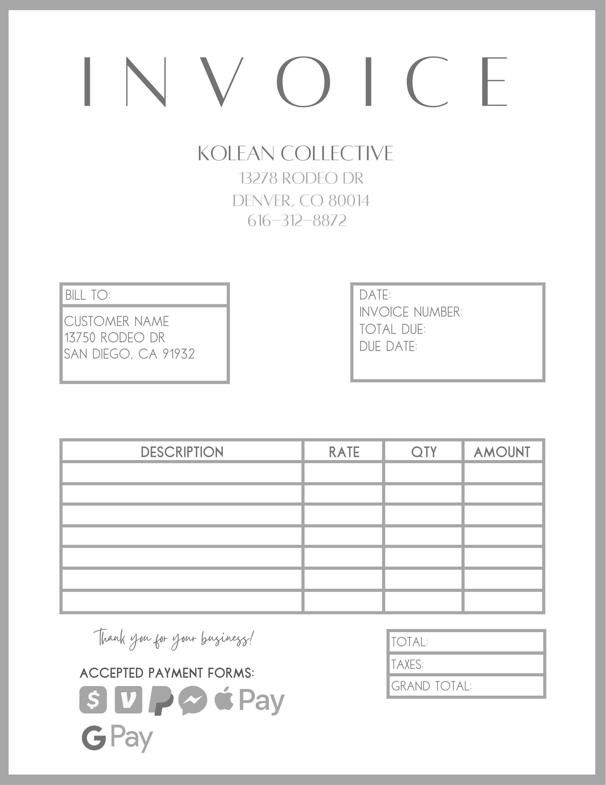 Invoice Templates Printable Free Printable Words Worksheets
