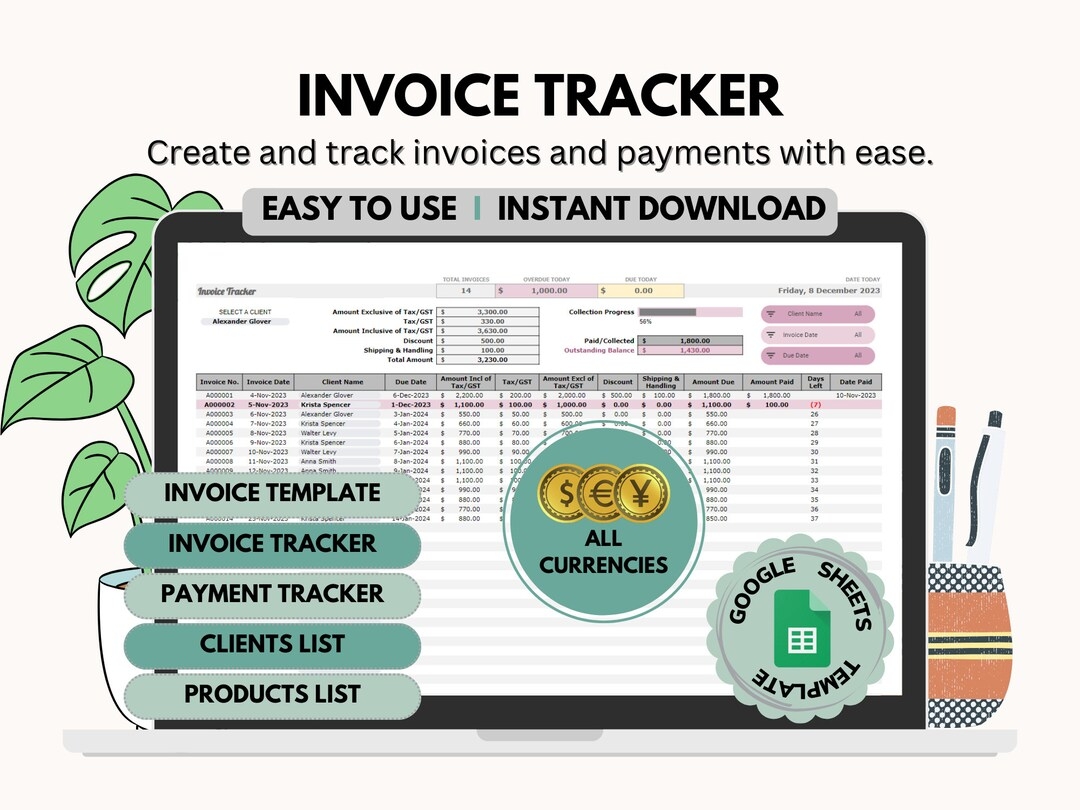 Invoice Tracker Printable Invoice Template Payment Tracker Business 