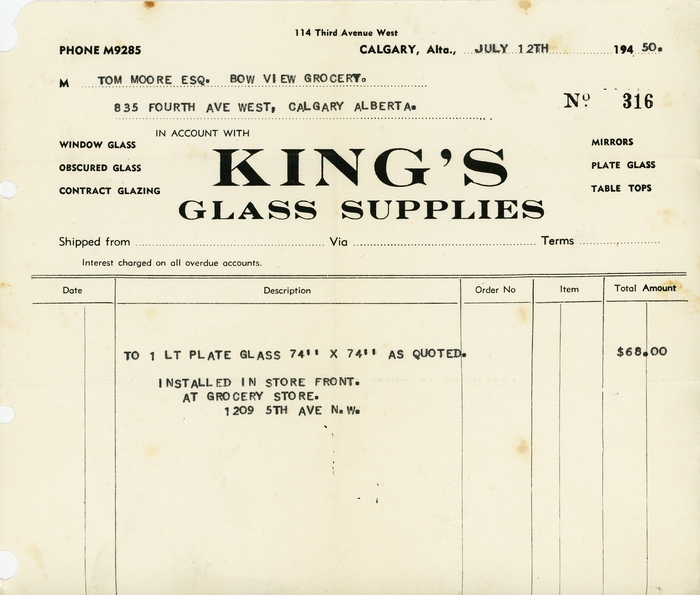 King s Glass Supplies Invoice 1950 Fonts In Use