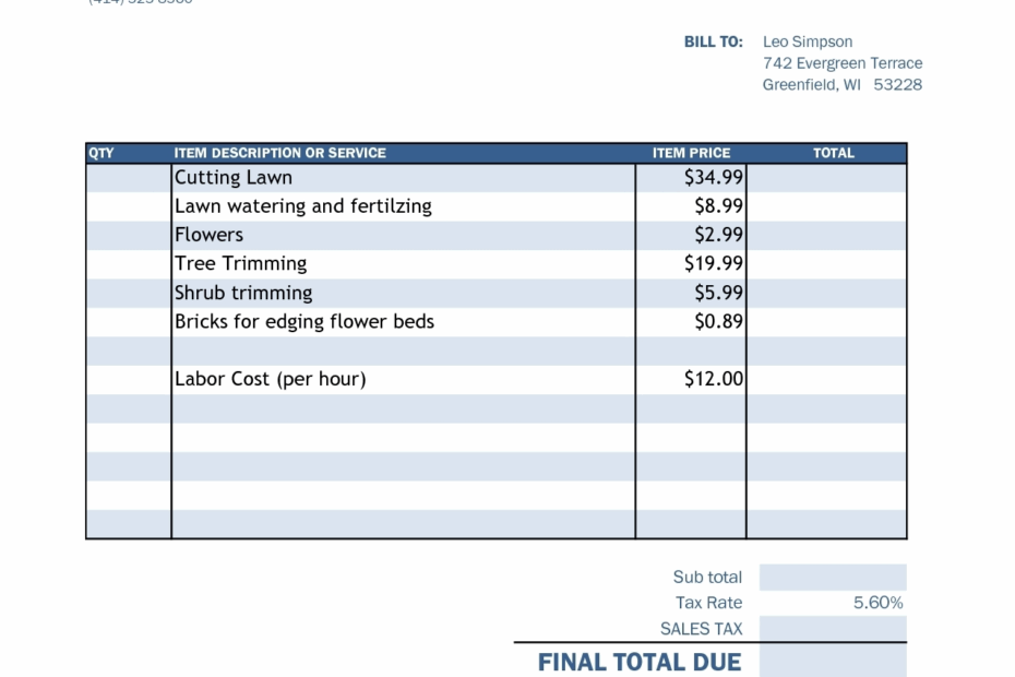 Lawn Service Invoice Invoice Template Ideas