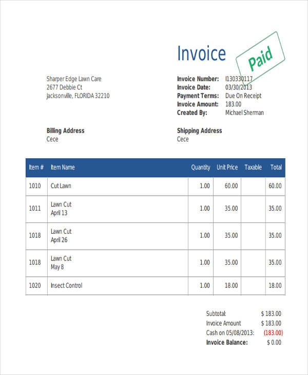 Lawn Service Invoice Invoice Template Ideas Landscaping Invoice 