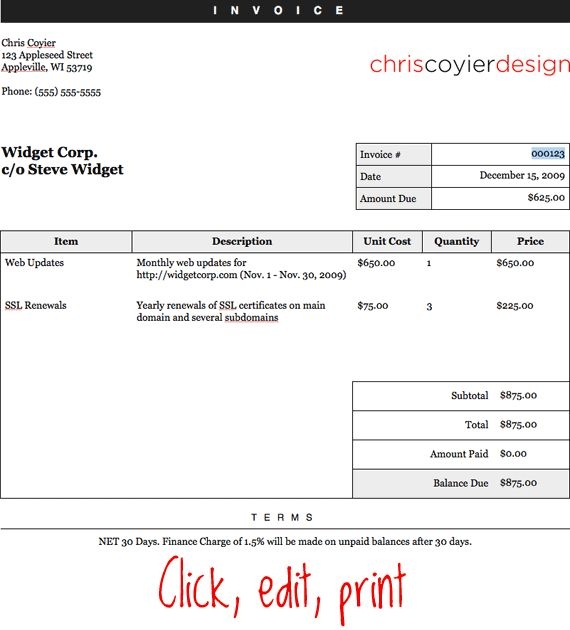 Make An Editable Printable HTML Invoice CSS Tricks Email Templates 