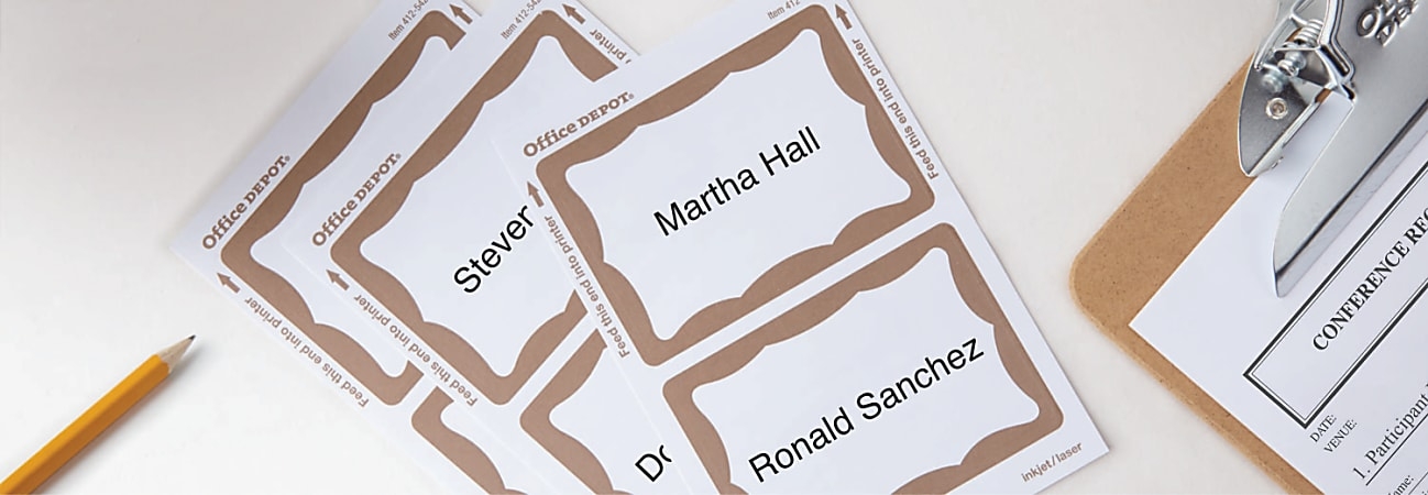 Office Depot Brand Name Badge Labels 2 1132 X 3 38 Gold Border 