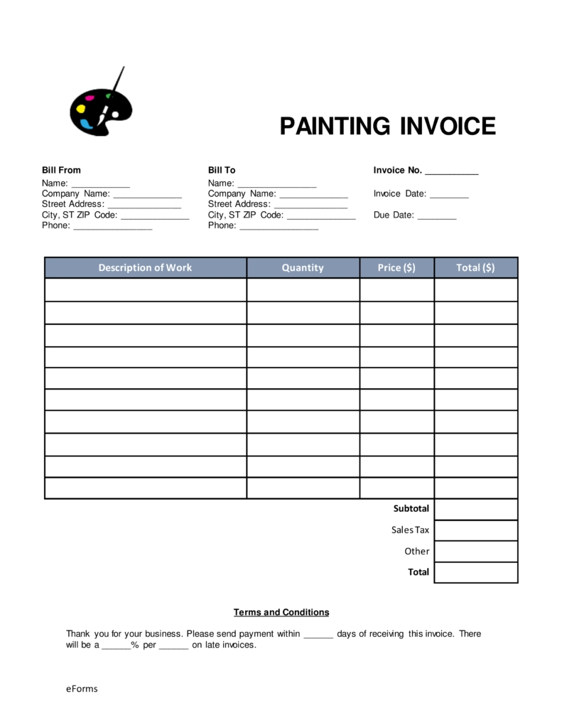 Painters Invoice Template Invoice Template Ideas