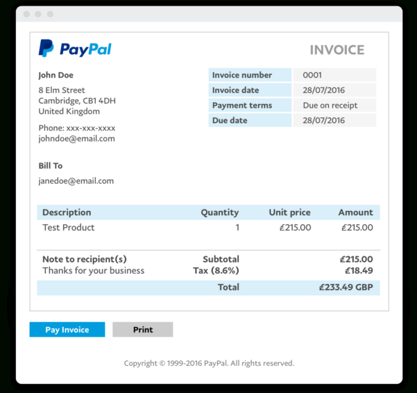 Paypal Invoice Template Db excel