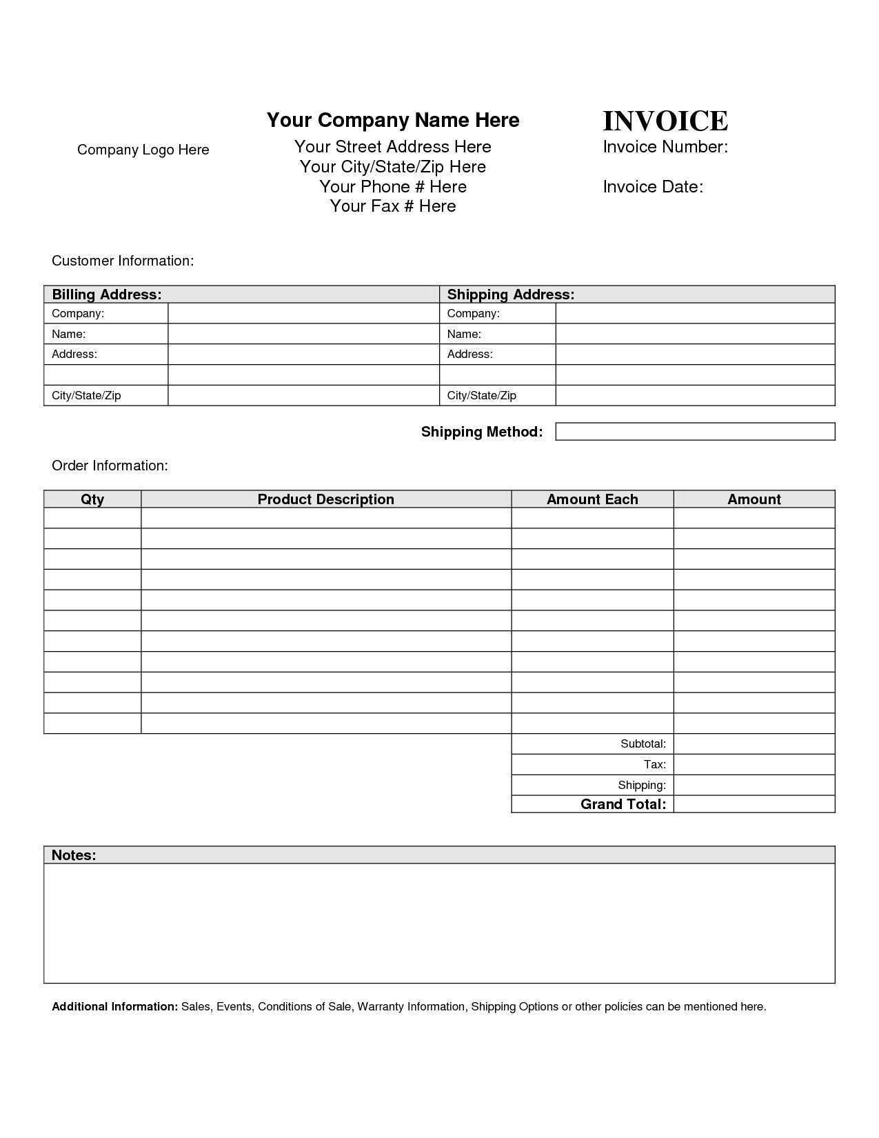 Pdf Printable Fillable Invoice Template Invoice Template Templates Images