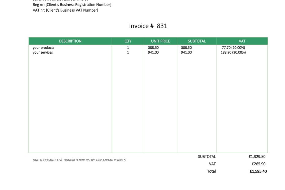Personal Invoice Template Uk Excel Worksheets Library