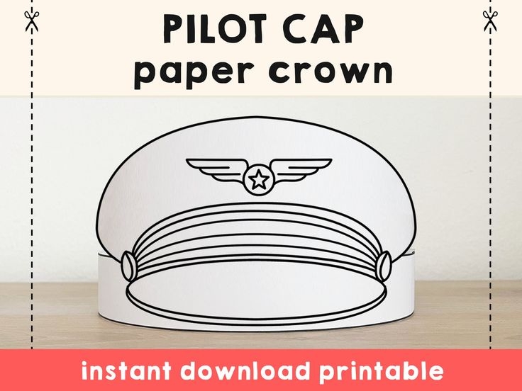 Pilot Cap Paper Crown Airline Party Coloring Printable Kids Craft
