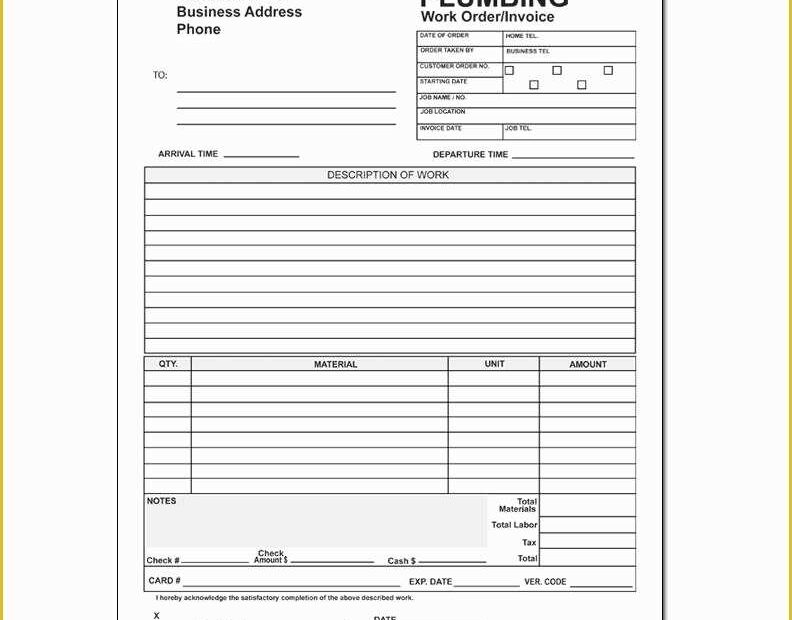 Plumbing Work Order Template Free Of 5 Plumbing Invoice Examples In