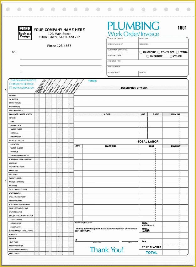 Plumbing Work Order Template Free Of Ans Business Forms Plumbing Work 