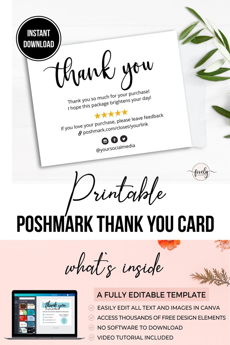 Poshmark Thank You Cards Template Printable Poshmark Thank Etsy 