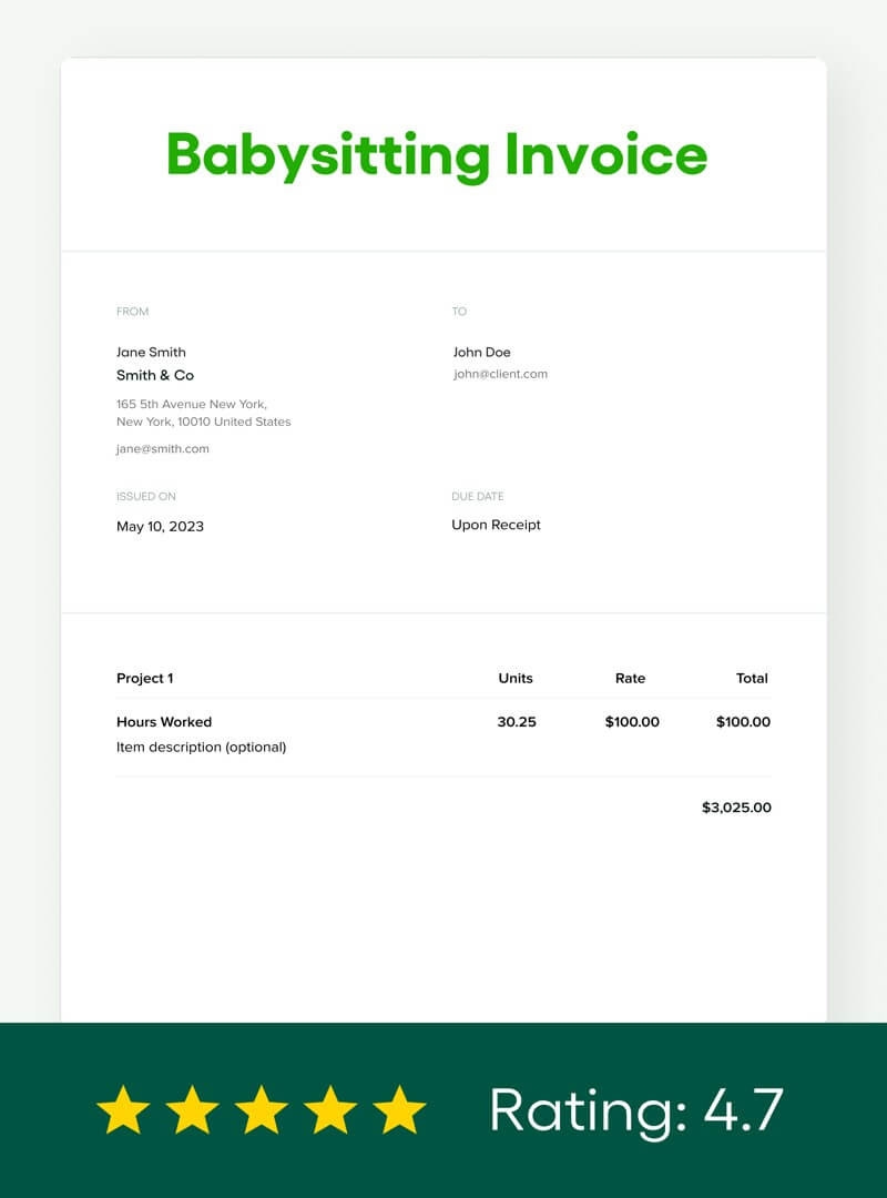 Printable Babysitting Invoice Template