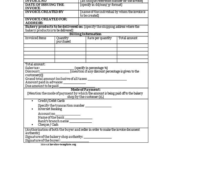 Printable Bakery Invoice Template