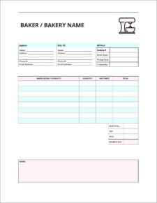 Printable Bakery Invoice Template Example Templateral