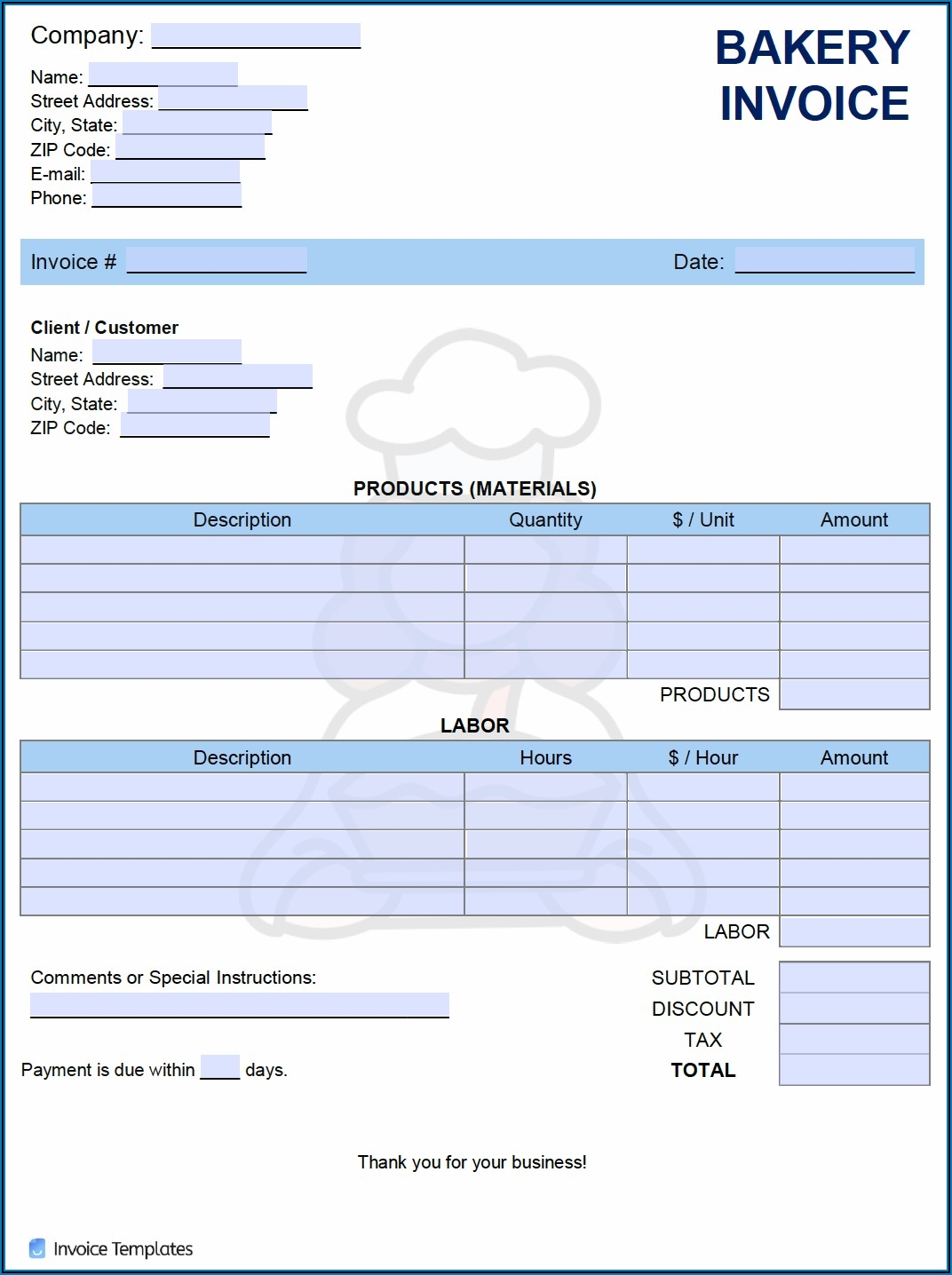 Printable Bakery Invoice Template Template 2 Resume Examples 