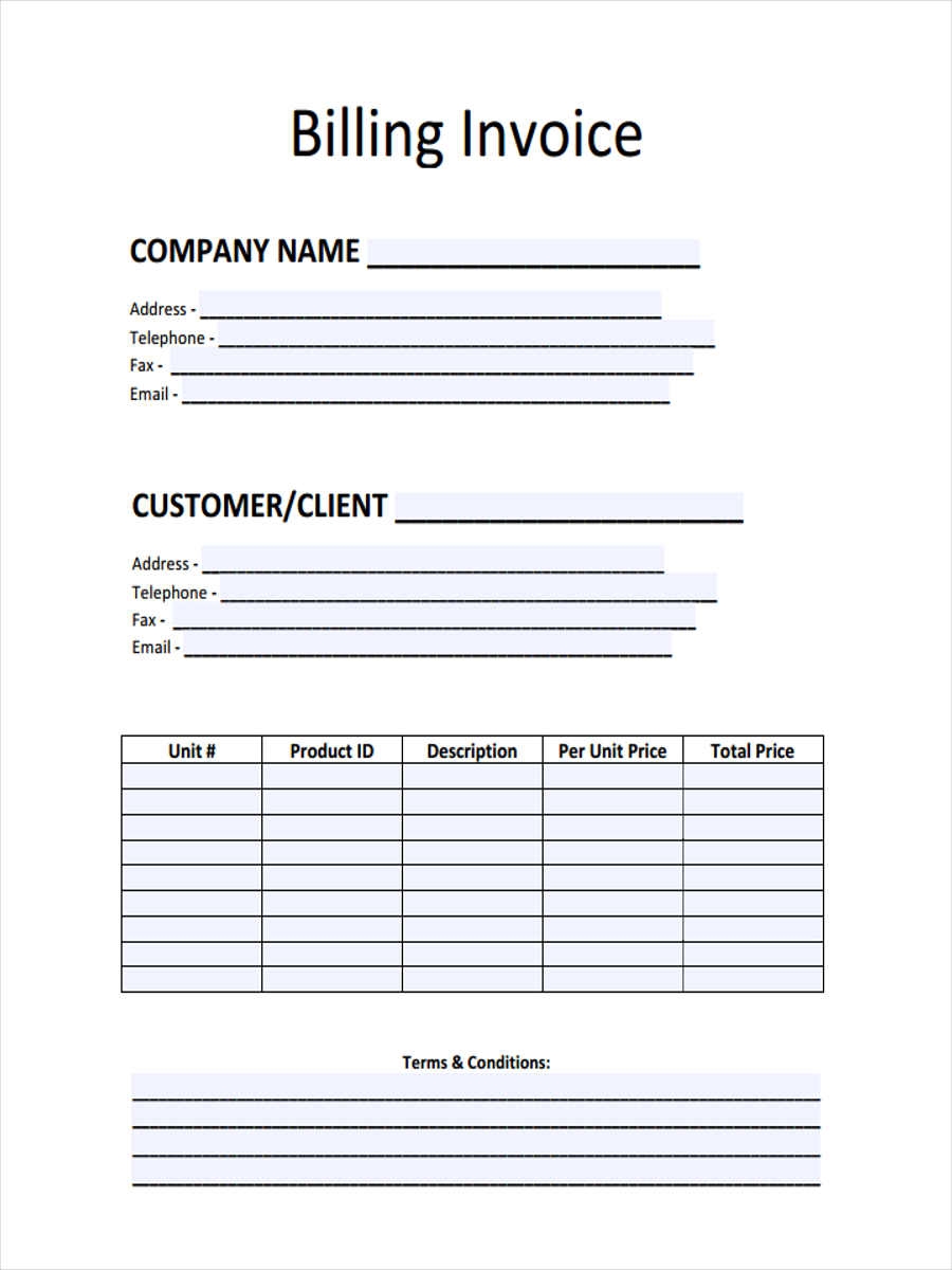 Printable Billing Invoice Form Printable Forms Free Online
